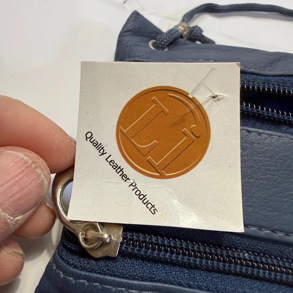 Quality Leather Products Navy Blue Leather Crossbody Passport Bag C13 NWT